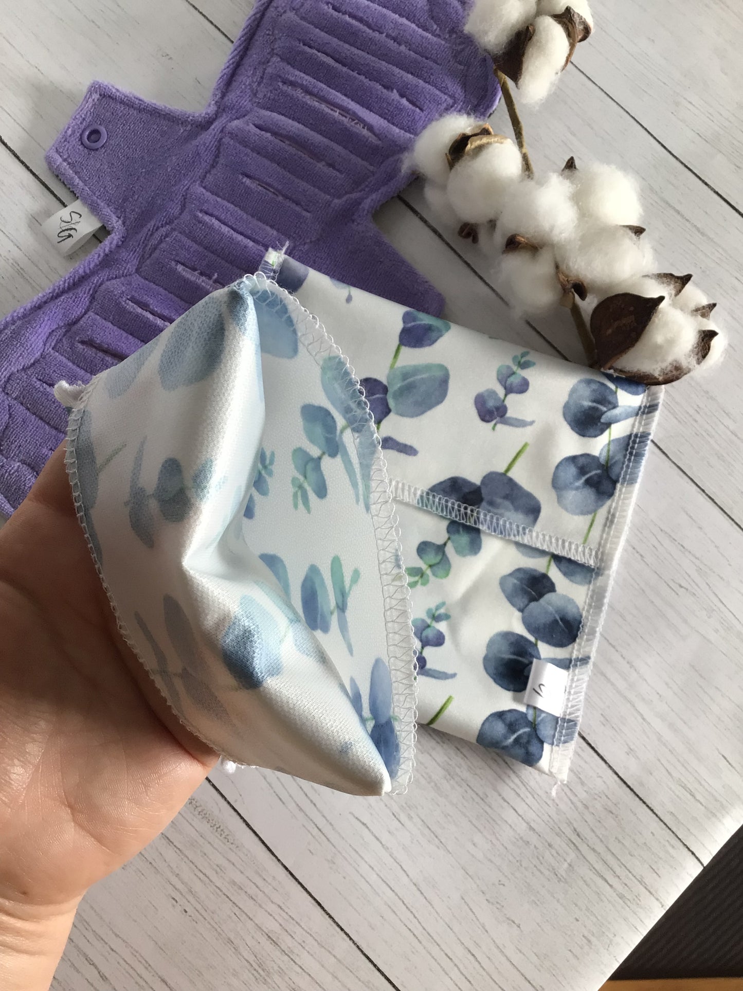 Purple eucalyptus PUL cloth pad wrappers in 2 sizes