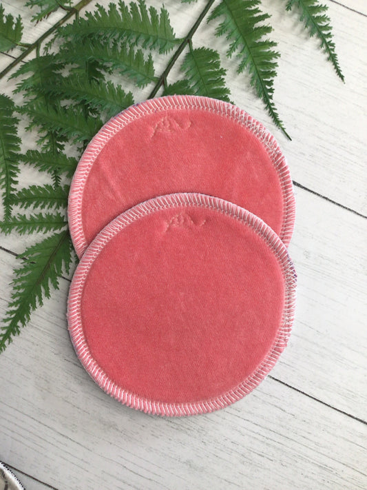 Coral pink ORGANIC Cotton velour nursing pads (Full coverage design)