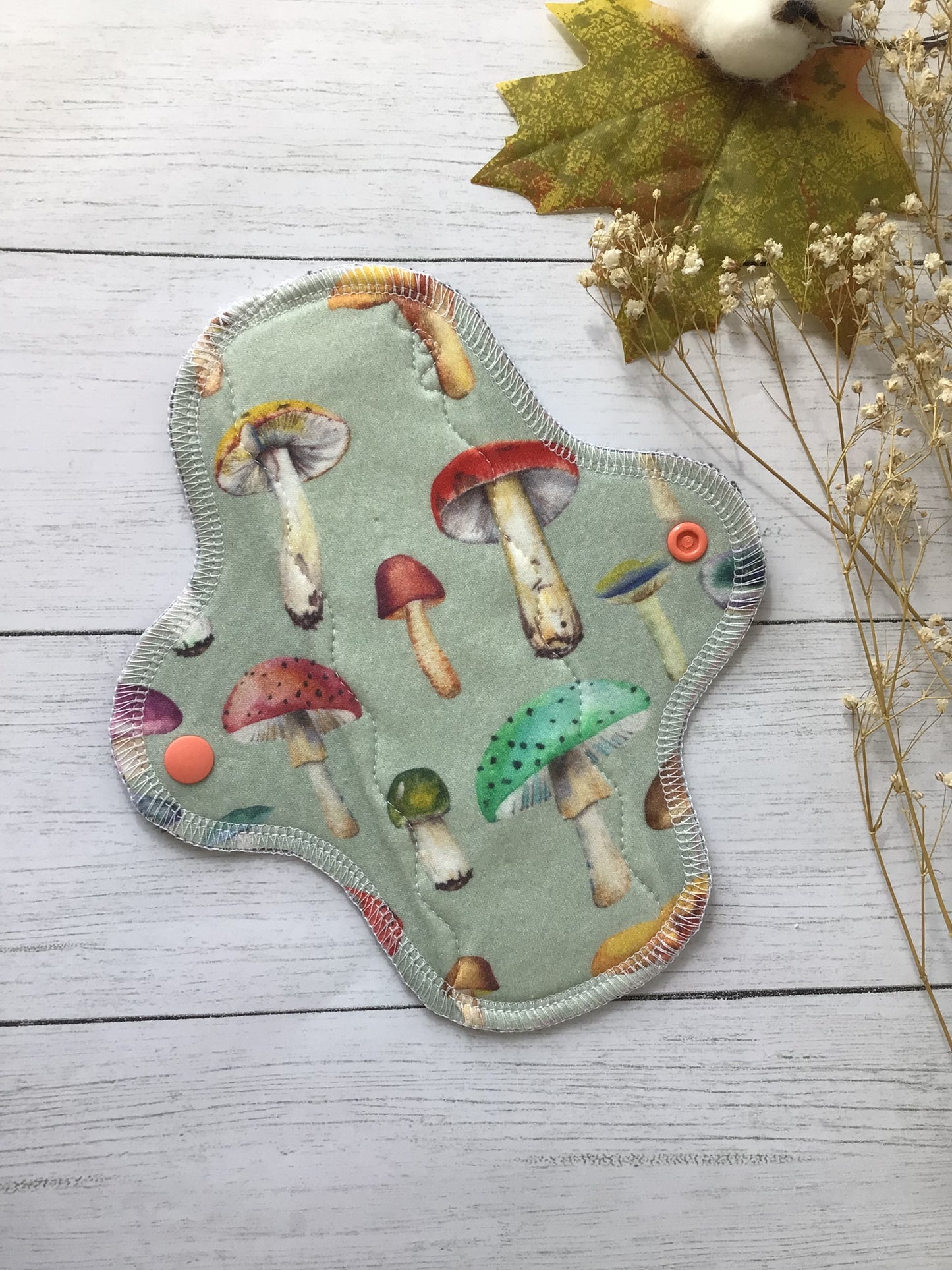 Organic cotton Fall Mushrooms (made to order) *Wrap wing pad shape