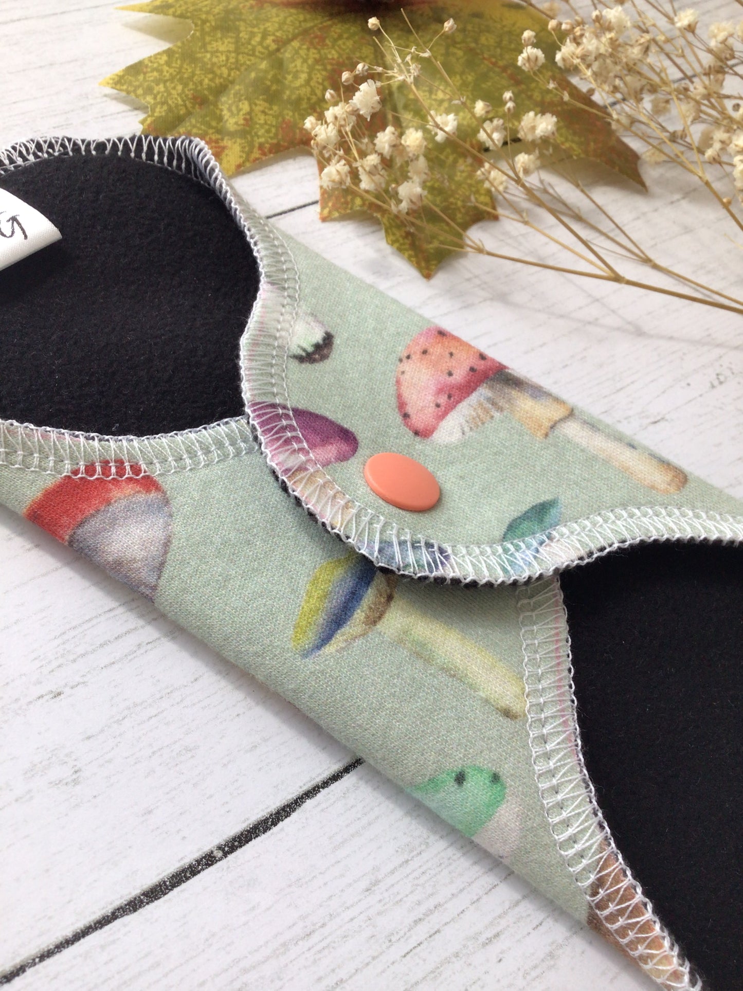 Organic cotton Fall Mushrooms (made to order) *Wrap wing pad shape