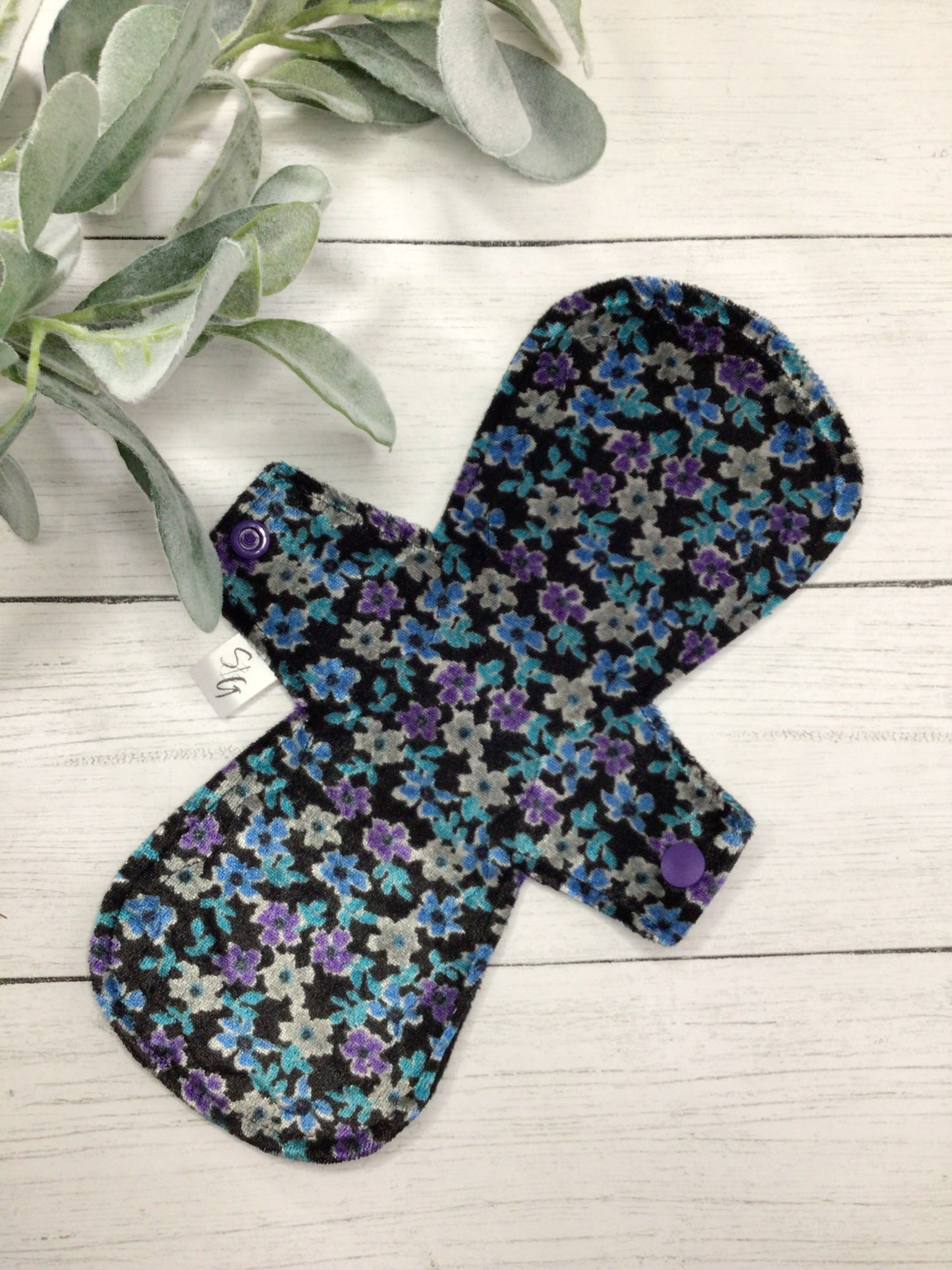 Purple floral crushed velvet cloth pads (customizable and made to order)