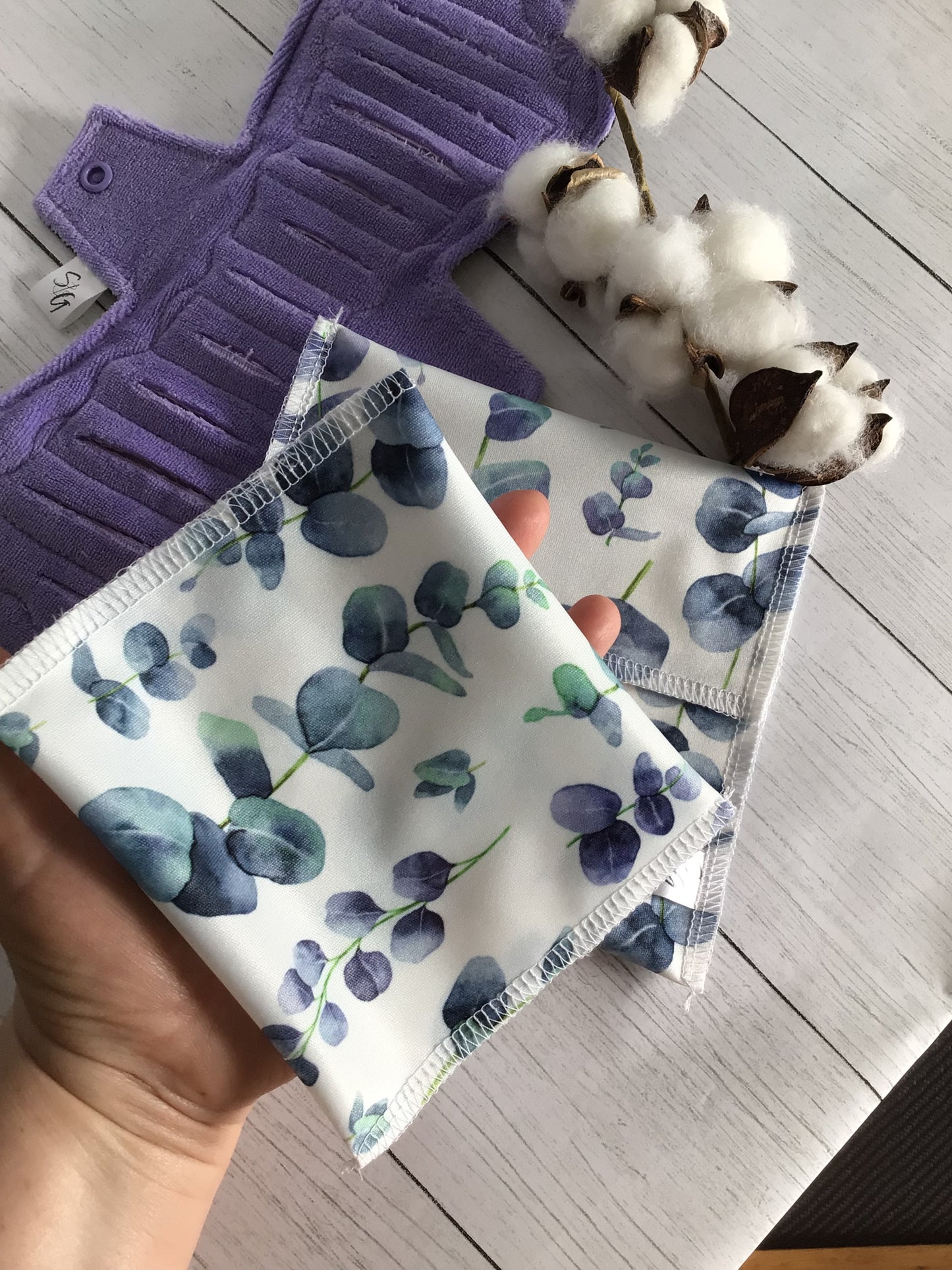 Purple eucalyptus PUL cloth pad wrappers in 2 sizes