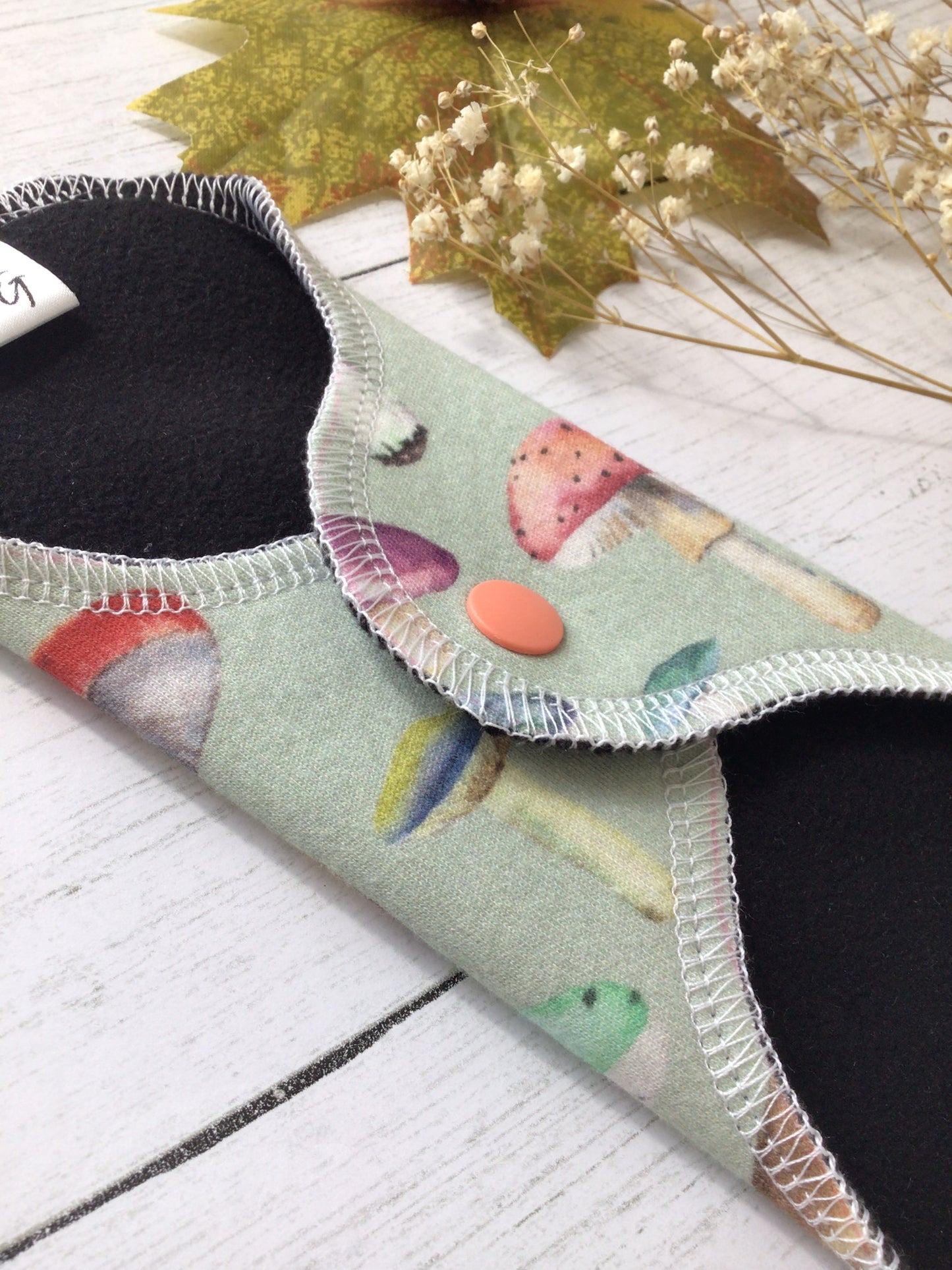 Organic Fall Mushrooms cotton interlock cloth pads (made to order) *Wrap wing pad shape