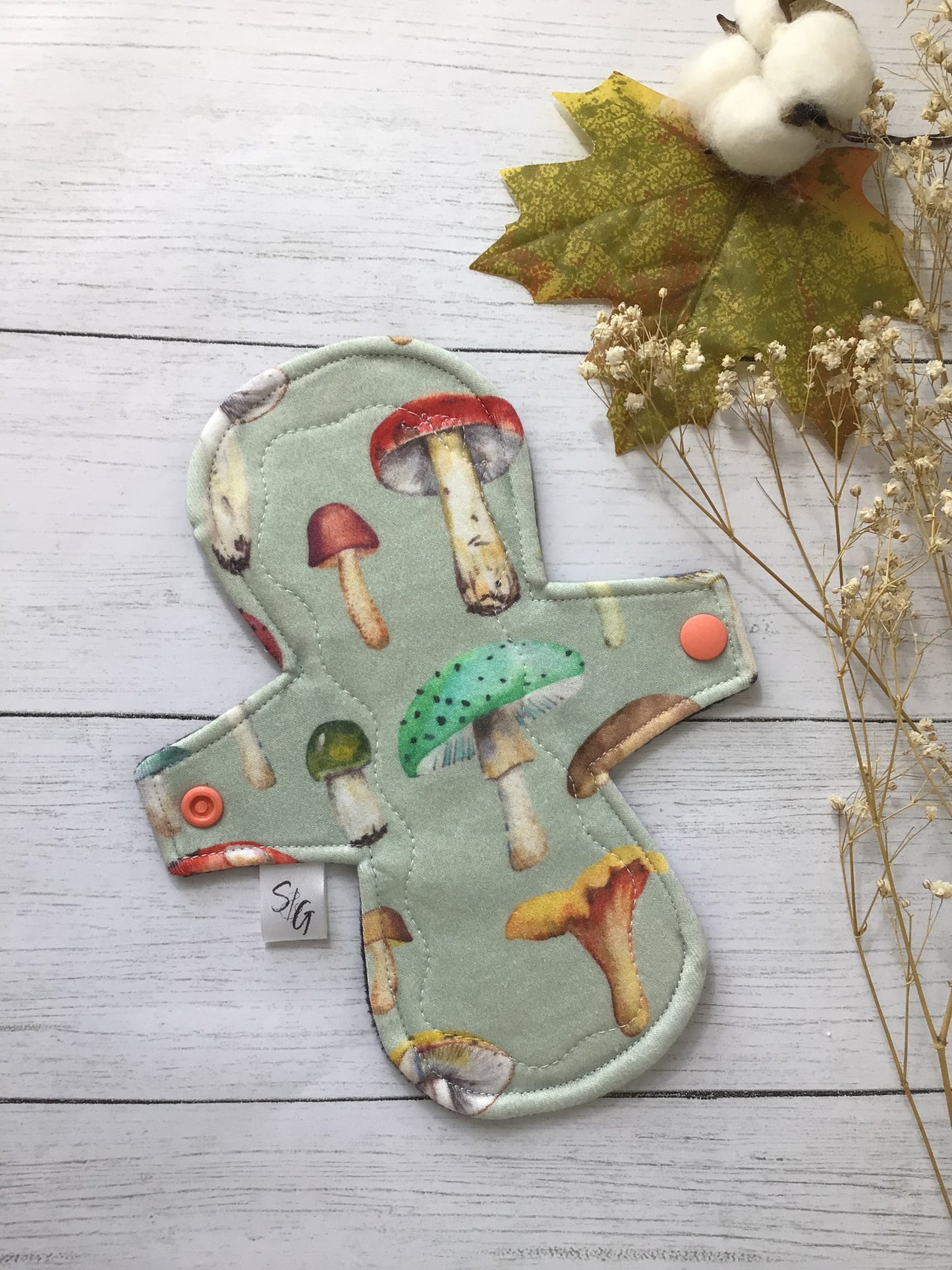 Organic Fall Mushrooms cotton interlock cloth pads (made to order) *Round shape