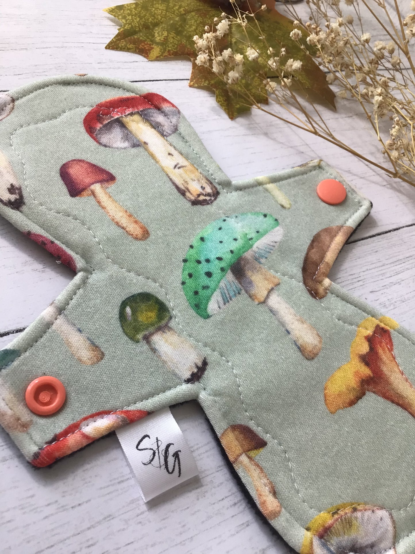 Organic Fall Mushrooms cotton interlock cloth pads (made to order) *Round shape