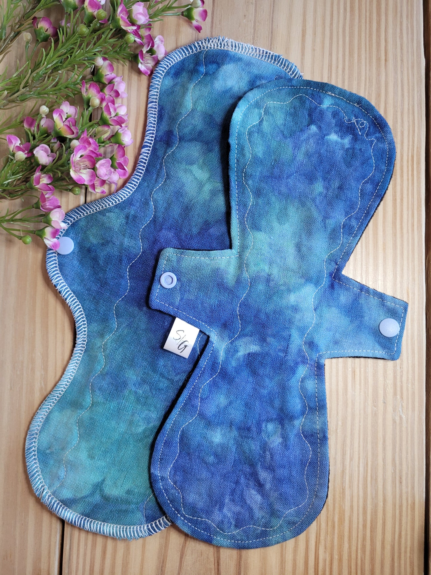 Winter storm* ice dyed Linen  (Round top stitched style) reusable cloth pads -customized- made to order