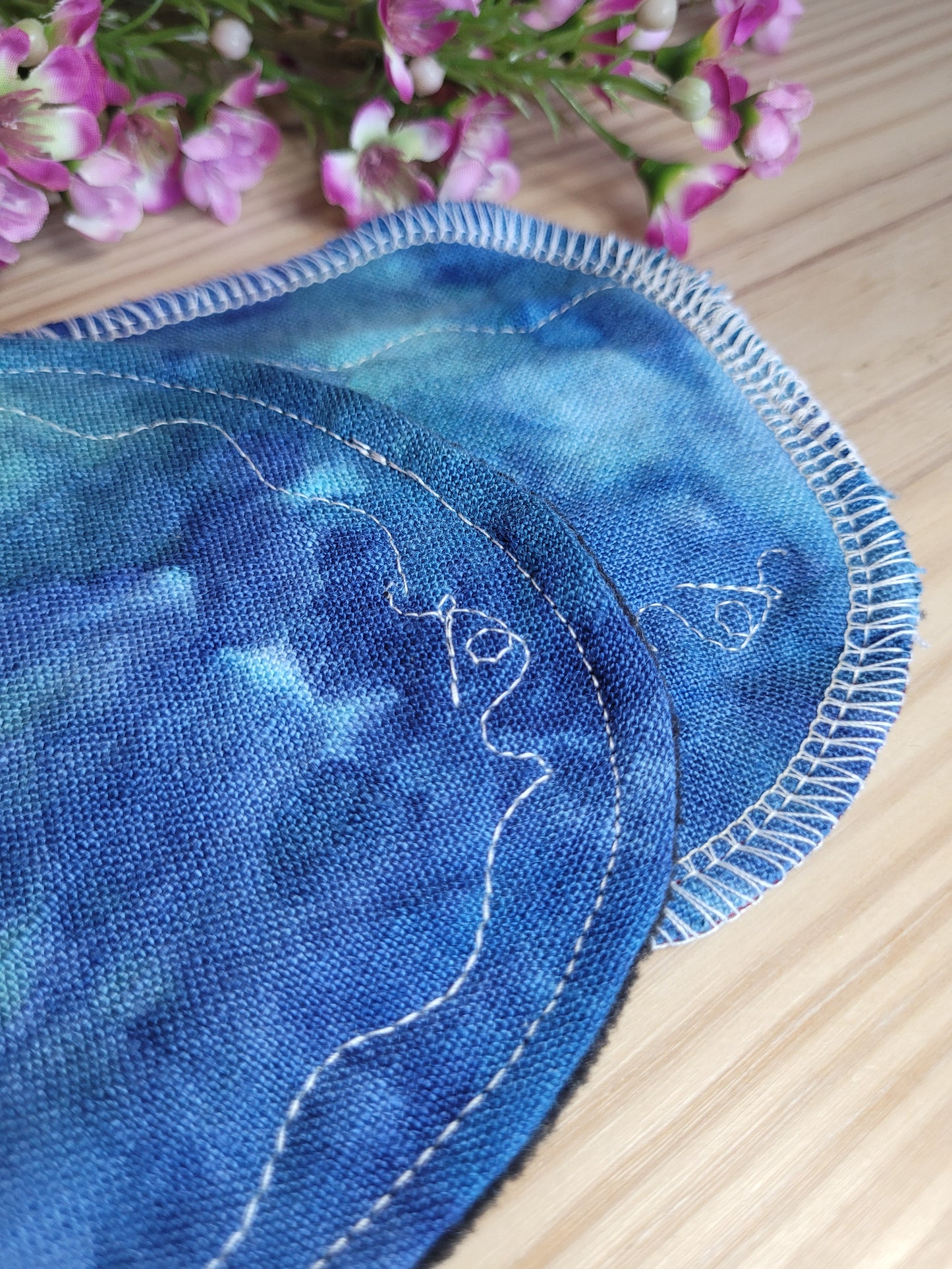 Winter storm* ice dyed Linen  (Round top stitched style) reusable cloth pads -customized- made to order